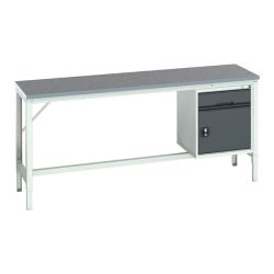 Bott Verso Framework Bench With 1 Drawer-Door Cabinet - Lino Worktop - 2000 x 600 (W x D mm)
